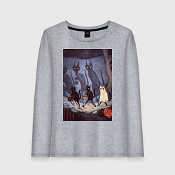 Лонгслив хлопковый женский Коты на хэллоуин, цвет: меланж