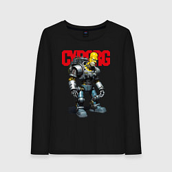 Лонгслив хлопковый женский Cyborg Homer Simpson - ai art fantasy, цвет: черный