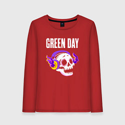 Лонгслив хлопковый женский Green Day - неоновый череп, цвет: красный