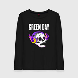 Лонгслив хлопковый женский Green Day - неоновый череп, цвет: черный