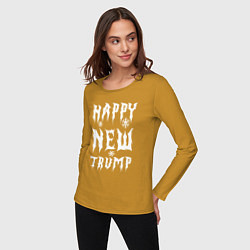 Лонгслив хлопковый женский Happy new Trump - motto, цвет: горчичный — фото 2