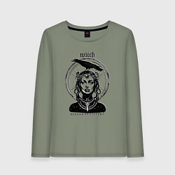 Лонгслив хлопковый женский Ведьма не стареет с вороном, цвет: авокадо
