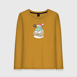 Лонгслив хлопковый женский Современный дед мороз, цвет: горчичный