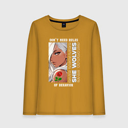 Лонгслив хлопковый женский Девушка из аниме с розой, цвет: горчичный