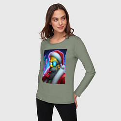 Лонгслив хлопковый женский Simpson Claus - cyberpunk, цвет: авокадо — фото 2