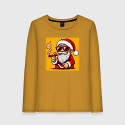 Лонгслив хлопковый женский Санта Клаус курит, цвет: горчичный