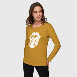 Лонгслив хлопковый женский Rolling Stones - white logo, цвет: горчичный — фото 2