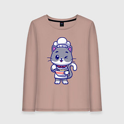 Лонгслив хлопковый женский Котик на кухне, цвет: пыльно-розовый