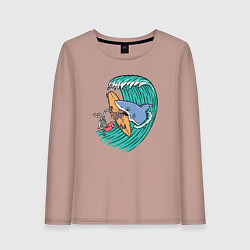 Лонгслив хлопковый женский Серфер и акула, цвет: пыльно-розовый
