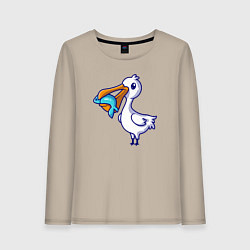 Лонгслив хлопковый женский Пеликан с рыбкой, цвет: миндальный