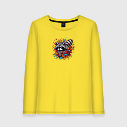 Женский лонгслив Енот в брызгах краски