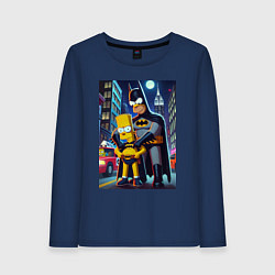 Лонгслив хлопковый женский Batsimpson with son Bart - ai art fantasy, цвет: тёмно-синий