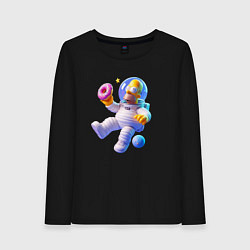 Лонгслив хлопковый женский Гомер Симпсон в открытом космосе, цвет: черный