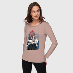 Лонгслив хлопковый женский Человек-бензопила Пауэр и кошка, цвет: пыльно-розовый — фото 2