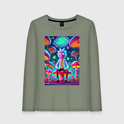 Женский лонгслив Рик среди неоновых грибов - нейроарт фантазия