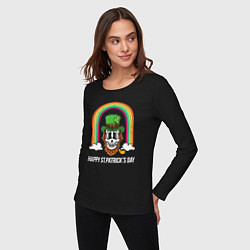 Лонгслив хлопковый женский Happy St Patricks day - skull, цвет: черный — фото 2