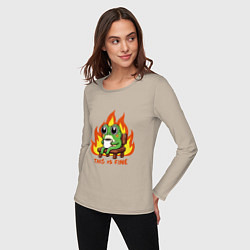 Лонгслив хлопковый женский Frog - this is fine, цвет: миндальный — фото 2