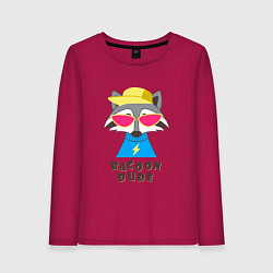 Лонгслив хлопковый женский Чува енот, цвет: маджента