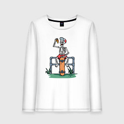 Лонгслив хлопковый женский Скелетик скейтер с пиццей, цвет: белый