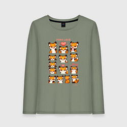 Лонгслив хлопковый женский Лисичка и сердечки, цвет: авокадо