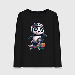 Лонгслив хлопковый женский Cool panda on a skateboard - extreme, цвет: черный