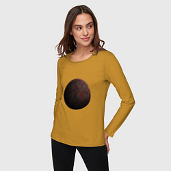 Лонгслив хлопковый женский Планета арт, меркурий, цвет: горчичный — фото 2