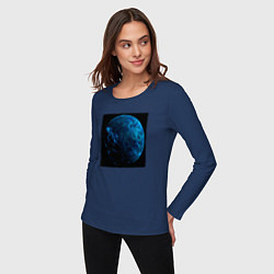 Лонгслив хлопковый женский Синяя планета трещины, цвет: тёмно-синий — фото 2