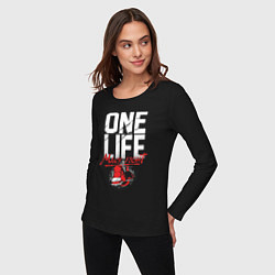 Лонгслив хлопковый женский One life many fight, цвет: черный — фото 2