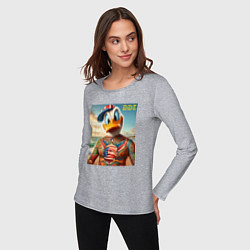 Лонгслив хлопковый женский Donald Duck Trump - meme, цвет: меланж — фото 2