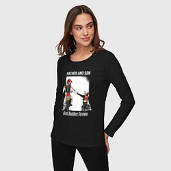 Лонгслив хлопковый женский Папа и сын, цвет: черный — фото 2
