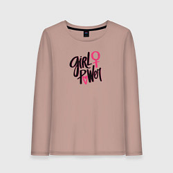 Лонгслив хлопковый женский Girl power black and pink, цвет: пыльно-розовый