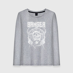 Лонгслив хлопковый женский Banger - horned skull, цвет: меланж