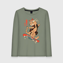 Женский лонгслив Кот самурай - скейтбордист