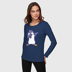 Лонгслив хлопковый женский Dab penguin, цвет: тёмно-синий — фото 2