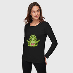 Лонгслив хлопковый женский Cartoon monster with spikes green, цвет: черный — фото 2