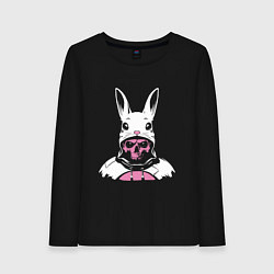 Лонгслив хлопковый женский Череп - кролик, цвет: черный