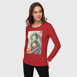 Лонгслив хлопковый женский Ландыши 8 марта, цвет: красный — фото 2