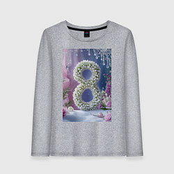 Лонгслив хлопковый женский Ландыши к 8 марта на снегу, цвет: меланж