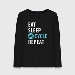 Лонгслив хлопковый женский Еда сон велик, цвет: черный