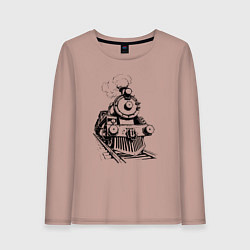 Лонгслив хлопковый женский Векторный паровоз, цвет: пыльно-розовый