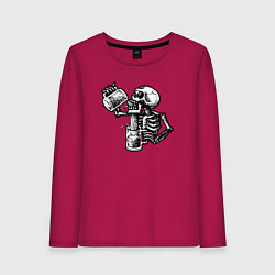 Лонгслив хлопковый женский Пивной скелетик, цвет: маджента