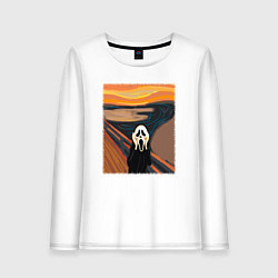Лонгслив хлопковый женский Крик картина мунка, цвет: белый