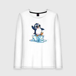 Лонгслив хлопковый женский Пингвин на льдине, цвет: белый