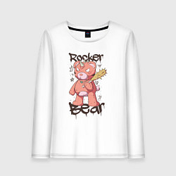 Лонгслив хлопковый женский Медведь рокер, цвет: белый