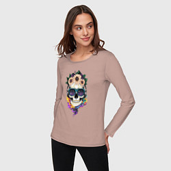 Лонгслив хлопковый женский The skull in flowers, цвет: пыльно-розовый — фото 2