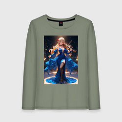 Лонгслив хлопковый женский Девушка в вечернем платье играет на скрипке, цвет: авокадо