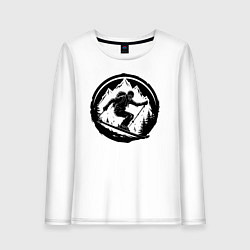 Лонгслив хлопковый женский Скелет на горных лыжах, цвет: белый