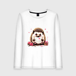 Лонгслив хлопковый женский Ёжик с любовным письмом, цвет: белый