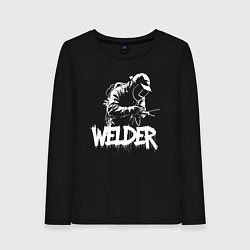 Лонгслив хлопковый женский Сварщик в работе, цвет: черный