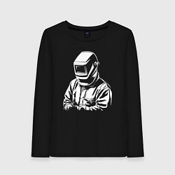 Лонгслив хлопковый женский Сварщик в маске, цвет: черный